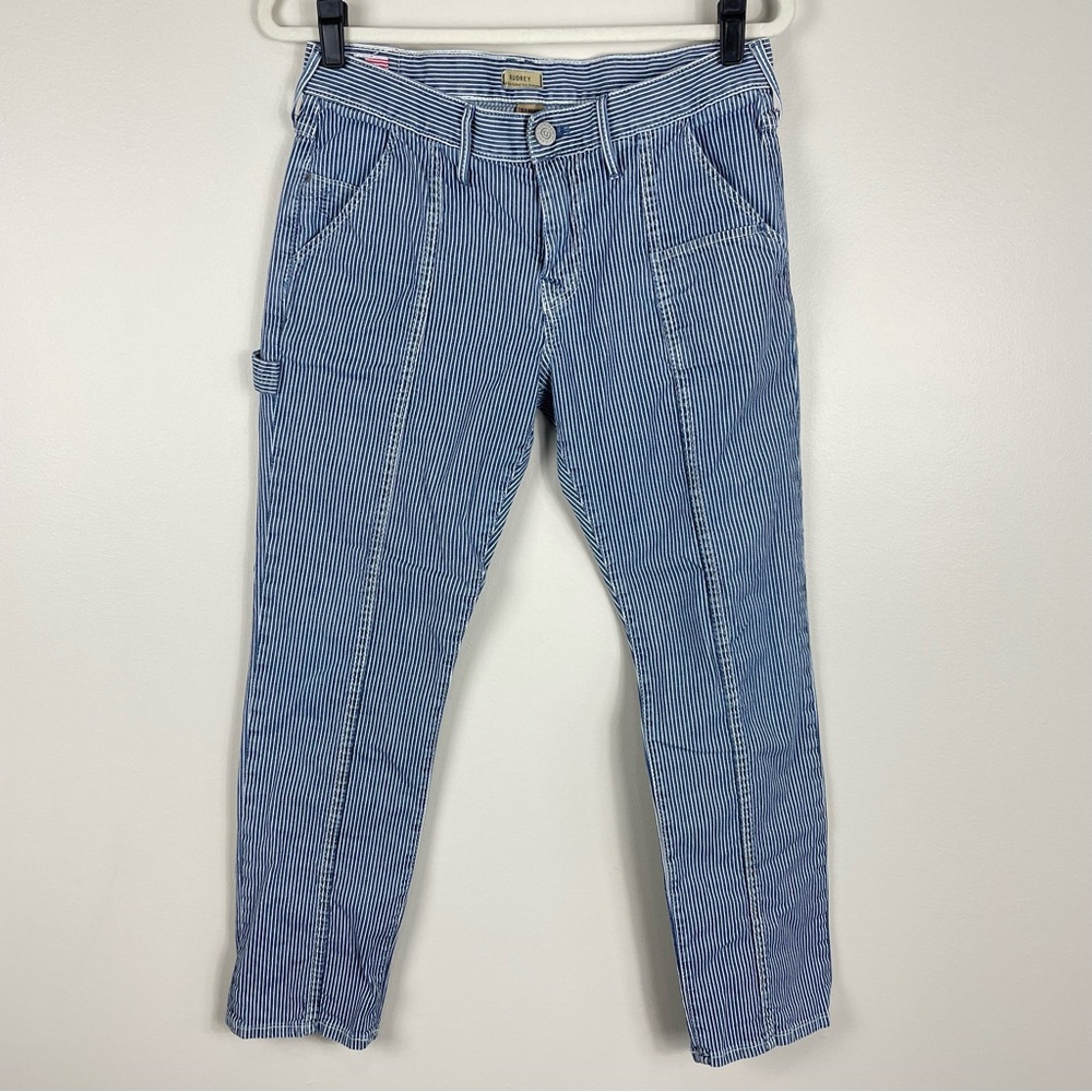 True Religion Womens Pants 29 Audrey Mid Rise Slim Relaxed Pinstripe Cargo
